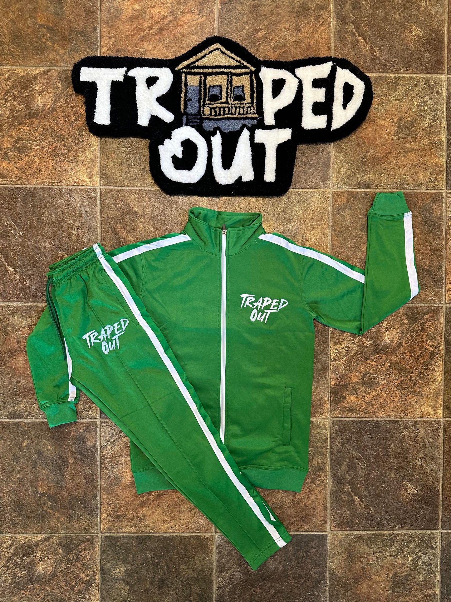 Green and White Track Pants