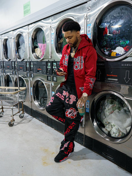 Windbreaker Pants - Black/Red full outfit traped out apparel