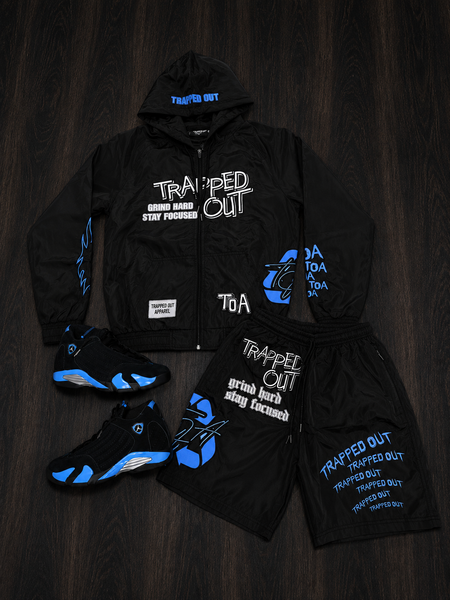 Windbreaker Shorts - Black/Sky Blue