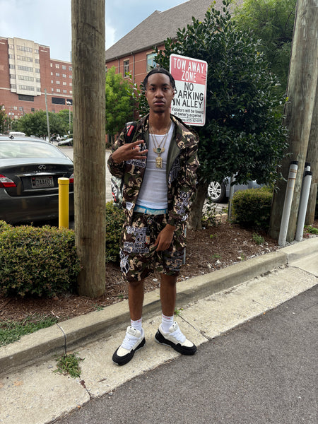 Traped Out Apparel Windbreaker Shorts -Camouflage full set out fit