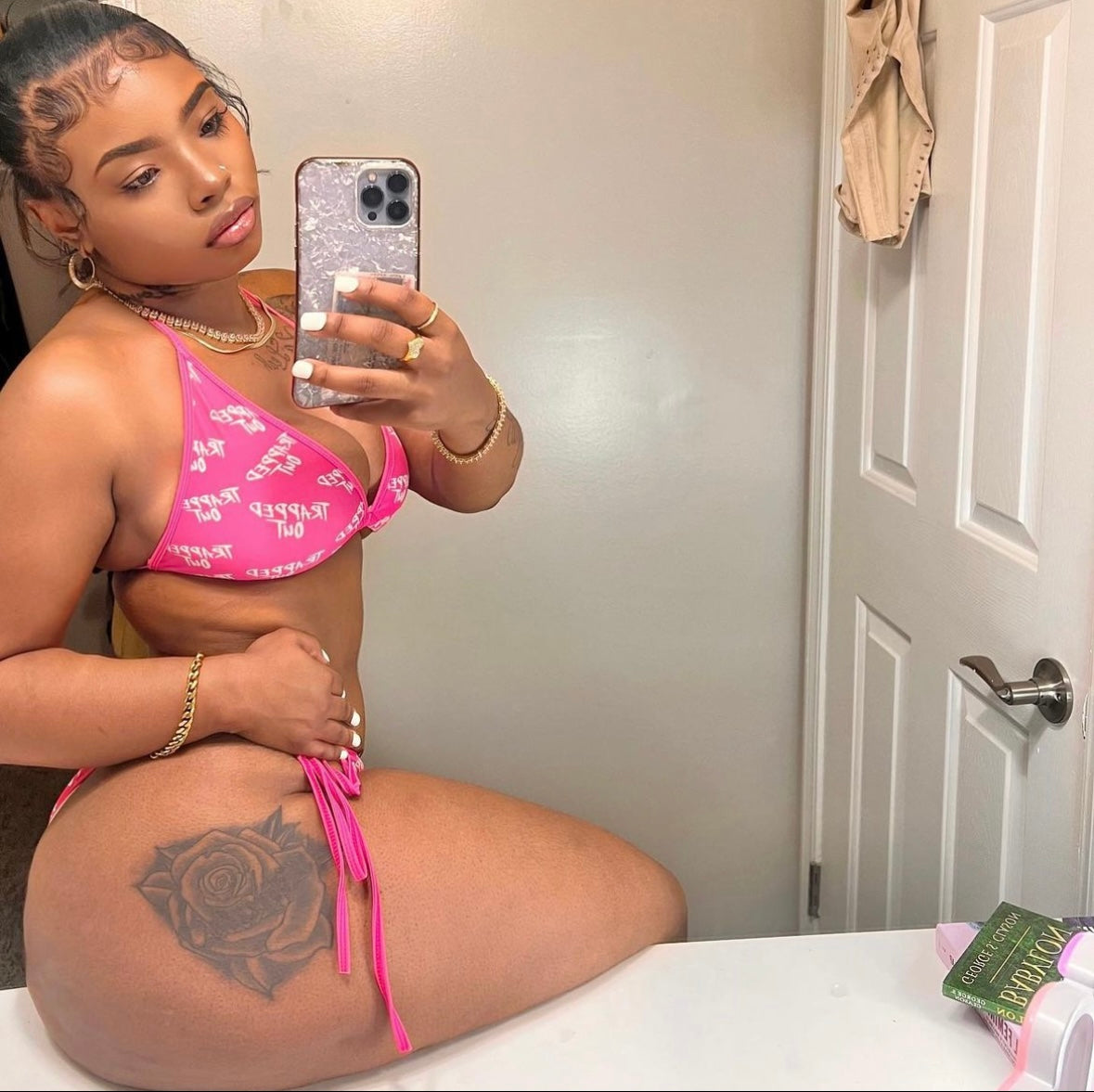 Pink Trapped Out Bathing Suit