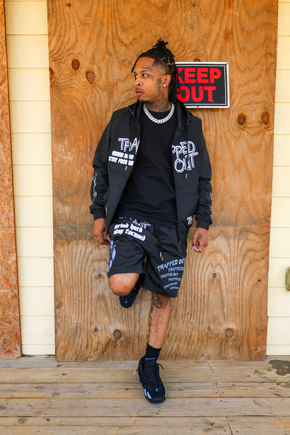 Windbreaker Shorts - Black/Sky Blue
