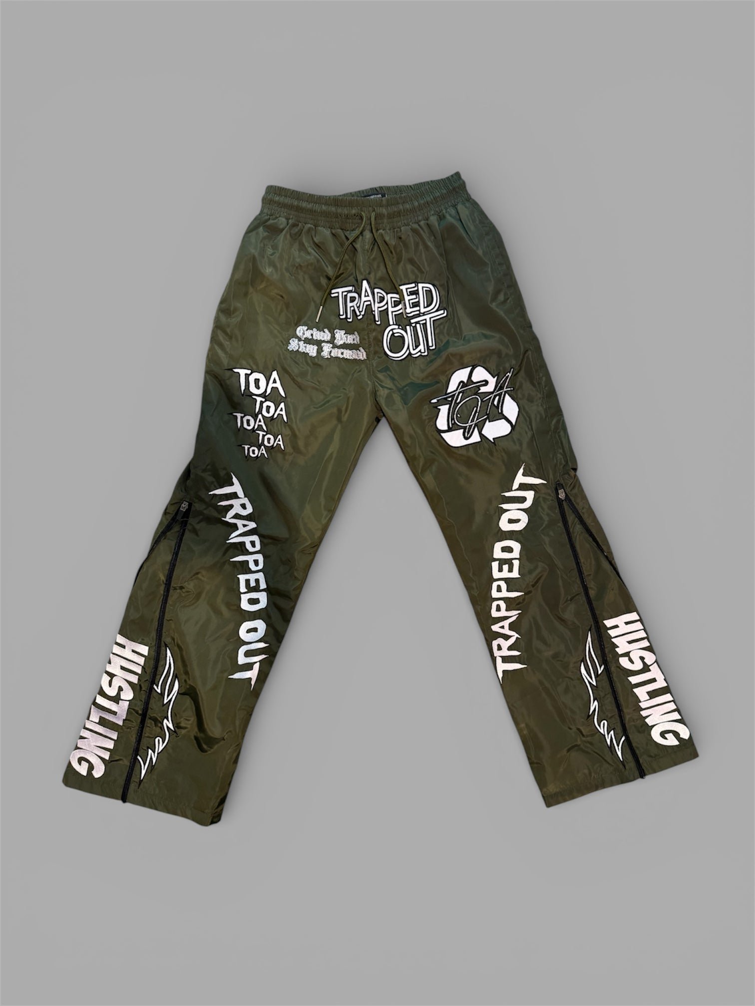 Windbreaker Pants - Olive Green Traped Out apparel