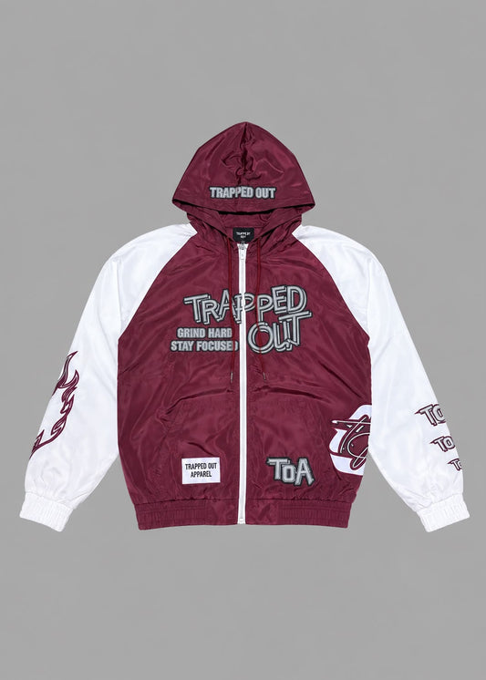 Windbreaker Jacket - Burgundy & White