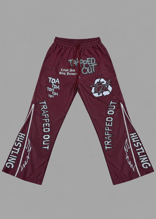 Windbreaker Pants -  Burgundy & White