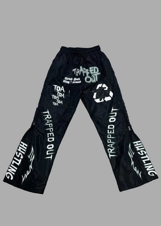 Windbreaker Pants - Black Green And White